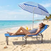 Outsunny Șezlong Pliabil, Spătar Reglabil pe 4 Poziții, Mânere pentru Transport, Culoare Albastru | Aosom Romania