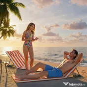 Outsunny Set 2 Șezlonguri Pliabile Portabile pentru Plajă, Spătar Reglabil, Portocaliu. | Aosom Romania 