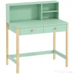 AIYAPLAY Birou pentru Copii 5-12 Ani cu 3 Rafturi și 2 Sertare, din Lemn, 90x52x105 cm, Verde