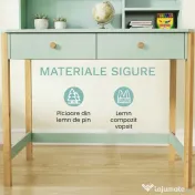 AIYAPLAY Birou pentru Copii cu 3 Compartimente și 2 Sertare, Birou din Lemn cu Spații pentru Cărți și Jucării, Banc de Școală pentru Studiu și Desen pentru Copii 5-12 Ani, Verde | Aosom Romania 