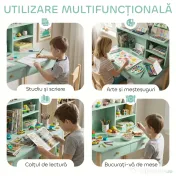 AIYAPLAY Birou pentru Copii cu 3 Compartimente și 2 Sertare, Birou din Lemn cu Spații pentru Cărți și Jucării, Banc de Școală pentru Studiu și Desen pentru Copii 5-12 Ani, Verde | Aosom Romania 