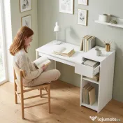 HOMCOM Birou pentru Studiu și Scris cu Sertar și Rafturi, 108 cm, Alb | Aosom Romania 