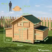 PawHut Coteț din Lemn cu 2 Căsuțe, Coteț pentru Găini de Exterior cu Acoperiș Impermeabil, Tavă Detașabilă și Bare, Adăpost pentru 2-4 Găini, Rațe, Grădină, 150x100x96,5 cm, Galben | Aosom Romania 