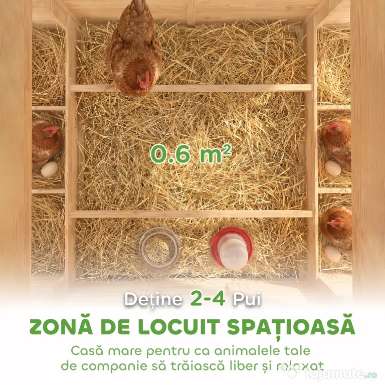 PawHut Coteț din Lemn cu 2 Căsuțe, Coteț pentru Găini de Exterior cu Acoperiș Impermeabil, Tavă Detașabilă și Bare, Adăpost pentru 2-4 Găini, Rațe, Grădină, 150x100x96,5 cm, Galben | Aosom Romania