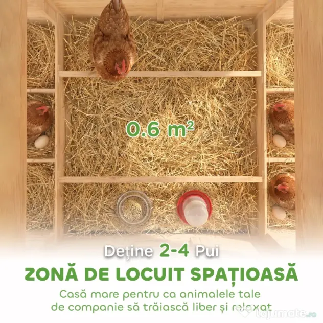 PawHut Coteț din Lemn cu 2 Căsuțe, Coteț pentru Găini de Exterior cu Acoperiș Impermeabil, Tavă Detașabilă și Bare, Adăpost pentru 2-4 Găini, Rațe, Grădină, 150x100x96,5 cm, Galben | Aosom Romania