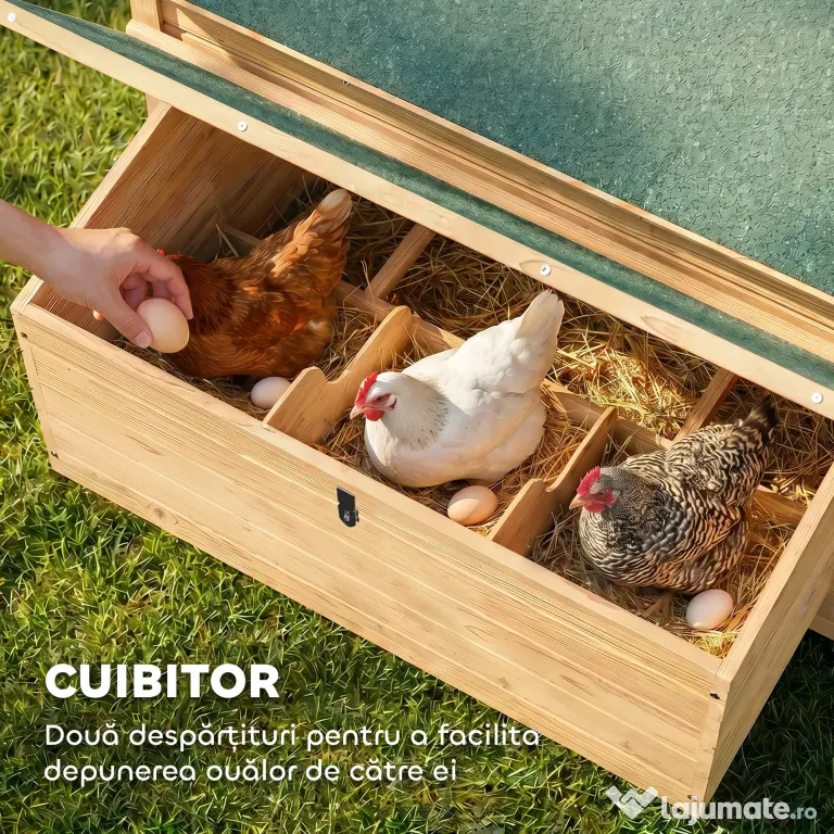 PawHut Coteț din Lemn cu 2 Căsuțe, Coteț pentru Găini de Exterior cu Acoperiș Impermeabil, Tavă Detașabilă și Bare, Adăpost pentru 2-4 Găini, Rațe, Grădină, 150x100x96,5 cm, Galben | Aosom Romania