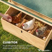 PawHut Coteț din Lemn cu 2 Căsuțe, Coteț pentru Găini de Exterior cu Acoperiș Impermeabil, Tavă Detașabilă și Bare, Adăpost pentru 2-4 Găini, Rațe, Grădină, 150x100x96,5 cm, Galben | Aosom Romania 