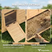 PawHut Coteț din Lemn cu 2 Căsuțe, Coteț pentru Găini de Exterior cu Acoperiș Impermeabil, Tavă Detașabilă și Bare, Adăpost pentru 2-4 Găini, Rațe, Grădină, 150x100x96,5 cm, Galben | Aosom Romania 