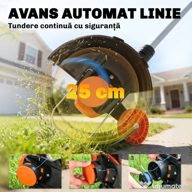 Outsunny Trimmer cu Acumulator 2-în-1, Tăietor de Iarbă 18V cu 2 Baterii de 4Ah, Încărcător, Tija Telescopică, Cap Înclinat, Mâner Reglabil, Tăiere 25cm, 8000 RPM, Ușor pentru Gazon și Grădină | Aosom Romania