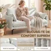 HOMCOM Canapea 2 Locuri cu Brațe, Perne Groase și 2 Perne, 131x78x83 cm, Alb | Aosom Romania