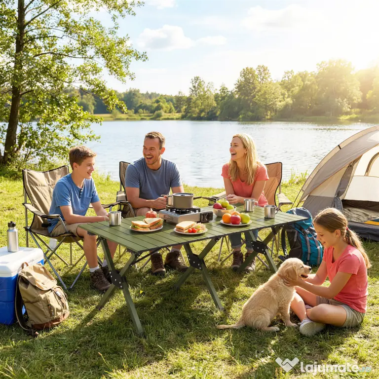 Outsunny Masă de Camping Pliabilă 116 cm, Masă de Picnic Impermeabilă cu Blat Rulabil și Cadru Metalic, Verde | Aosom Romania