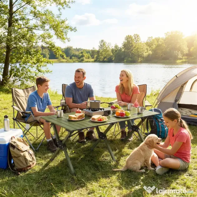 Outsunny Masă de Camping Pliabilă 116 cm, Masă de Picnic Impermeabilă cu Blat Rulabil și Cadru Metalic, Verde | Aosom Romania