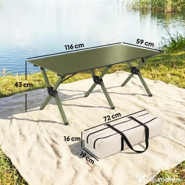 Outsunny Masă de Camping Pliabilă 116 cm, Masă de Picnic Impermeabilă cu Blat Rulabil și Cadru Metalic, Verde | Aosom Romania