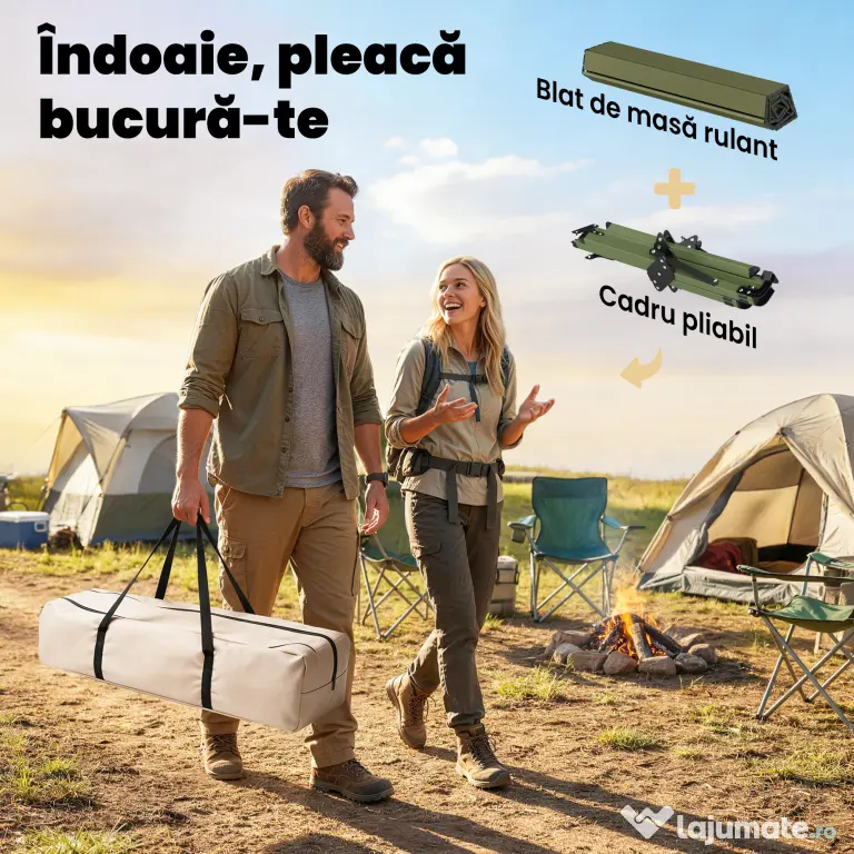 Outsunny Masă de Camping Pliabilă 116 cm, Masă de Picnic Impermeabilă cu Blat Rulabil și Cadru Metalic, Verde | Aosom Romania