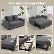 HOMCOM 3 în 1 Canapea Extensibilă 2 Locuri cu Spătar Reglabil în 3 Poziții și 2 Perne Chenille, Gri Închis | Aosom Romania