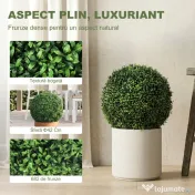 HOMCOM Plante Decorative Artificiale din Buxus cu 682 de Frunze, Rezistente la UV, Înălțime 42 cm | Aosom Romania 