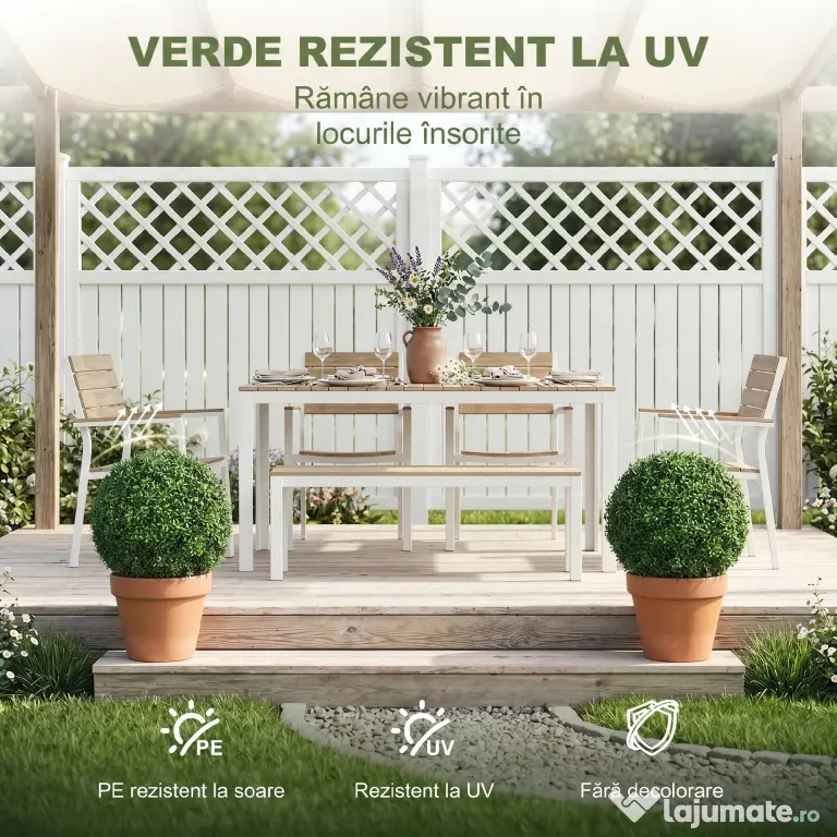 HOMCOM Plante Decorative Artificiale din Buxus cu 682 de Frunze, Rezistente la UV, Înălțime 42 cm