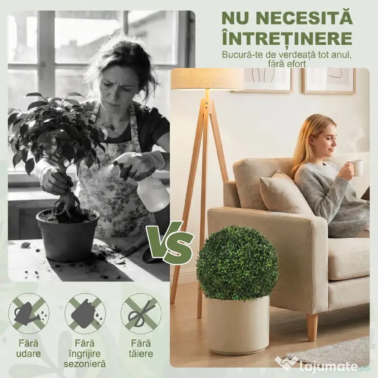 HOMCOM Plante Decorative Artificiale din Buxus cu 682 de Frunze, Rezistente la UV, Înălțime 42 cm