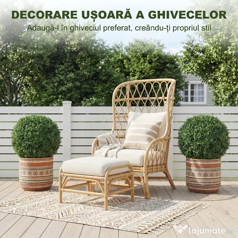 HOMCOM Plante Decorative Artificiale din Buxus cu 682 de Frunze, Rezistente la UV, Înălțime 42 cm