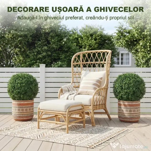 HOMCOM Plante Decorative Artificiale din Buxus cu 682 de Frunze, Rezistente la UV, Înălțime 42 cm