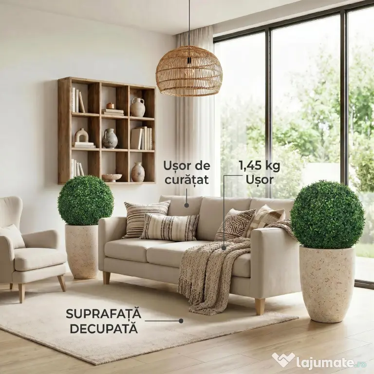HOMCOM Plante Decorative Artificiale din Buxus cu 682 de Frunze, Rezistente la UV, Înălțime 42 cm