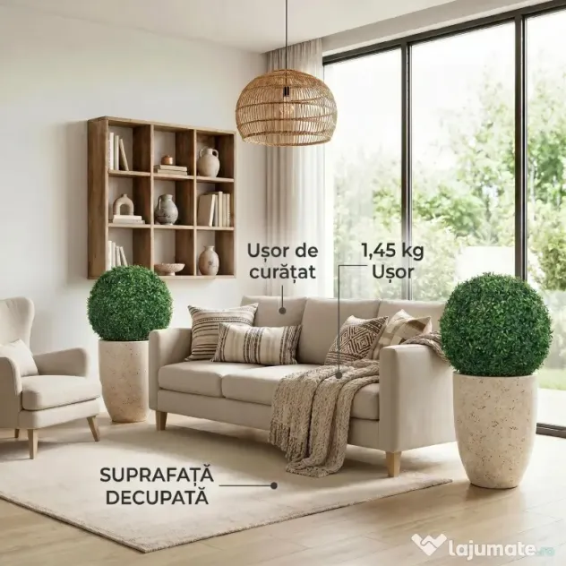 HOMCOM Plante Decorative Artificiale din Buxus cu 682 de Frunze, Rezistente la UV, Înălțime 42 cm