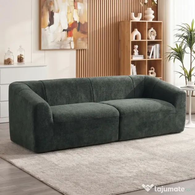 HOMCOM Canapea 3 Locuri fără Structură, cu Șezut Generos și Spumă Groasă, din Chenille, Verde Închis | Aosom Romania