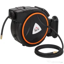 HOMCOM Tambur Automat Retractabil pentru Furtun 20 m, Montare pe Perete, Pivotant 180°, Negru și Portocaliu