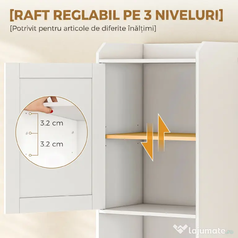 HOMCOM Coloană Baie cu Coș Rabatabil, Dulap Îngust cu Rafturi, Alb | Aosom Romania