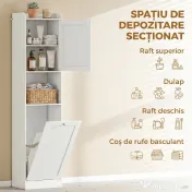 HOMCOM Coloană Baie cu Coș Rabatabil, Dulap Îngust cu Rafturi, Alb 
