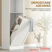 HOMCOM Coloană Baie cu Coș Rabatabil, Dulap Îngust cu Rafturi, Alb 