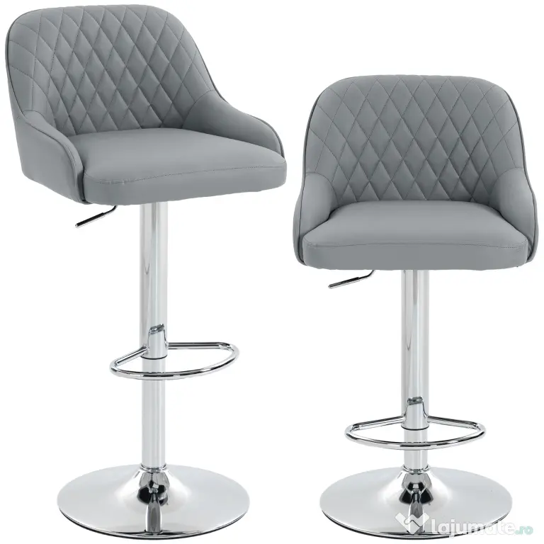 HOMCOM Set de 2 Scaune de Bar Rotative Reglabile pentru Bucătărie, Gri Deschis | Aosom Romania
