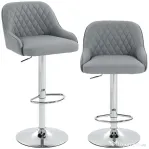 HOMCOM Set de 2 Scaune de Bar Rotative Reglabile pentru Bucătărie, Gri Deschis