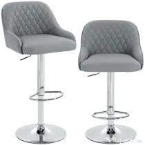 HOMCOM Set de 2 Scaune de Bar Rotative Reglabile pentru Bucătărie, Gri Deschis
