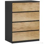 HOMCOM Comodă cu 4 Sertare din Lemn cu Șine Metalice și Mânere Frezate, 60x40x80 cm, Negru și Stejar