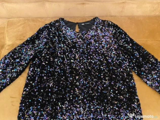 Rochie neagra cu paiete multicolore XL Zara