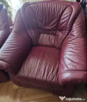 Canapea extensibilă din piele naturală + 2 fotolii 