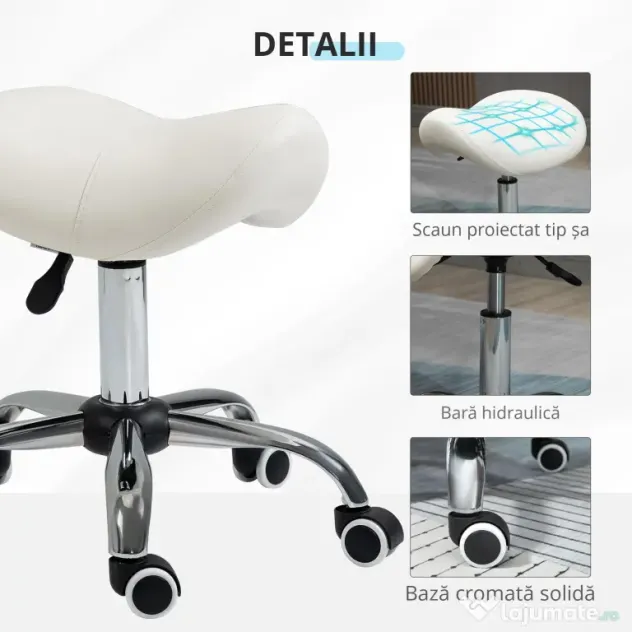HOMCOM scaun pentru salon, tip sa 52×53×49-61cm, crem