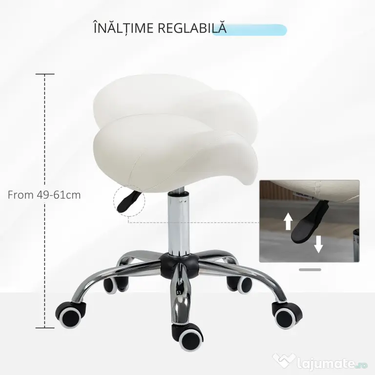 HOMCOM scaun pentru salon, tip sa 52×53×49-61cm, crem