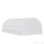 Outsunny Seră de Grădină Tip Tunel, 6x3x2m (18m²), Prelată Polietilenă PE și Cadru Oțel, Alb
