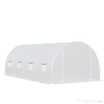 Outsunny Seră de Grădină Tip Tunel, 6x3x2m (18m²), Prelată Polietilenă PE și Cadru Oțel, Alb