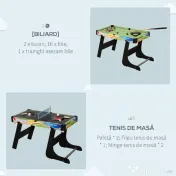 HOMCOM Masă de Joc 4 în 1 Pliabilă pentru Fotbal de Masă, Biliard, Air Hockey și Ping Pong, din MDF și Plastic 