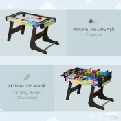 HOMCOM Masă de Joc 4 în 1 Pliabilă pentru Fotbal de Masă, Biliard, Air Hockey și Ping Pong, din MDF și Plastic 