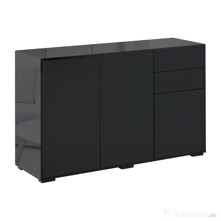 Dulap multifunctional negru HOMCOM cu 2 sertare si 2 dulapuri cu apasare, 117x36x74cm