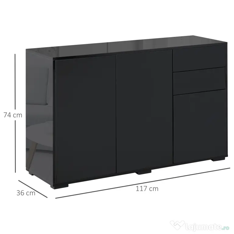 Dulap multifunctional negru HOMCOM cu 2 sertare si 2 dulapuri cu apasare, 117x36x74cm