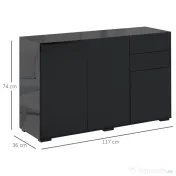 Dulap multifunctional negru HOMCOM cu 2 sertare si 2 dulapuri cu apasare, 117x36x74cm 