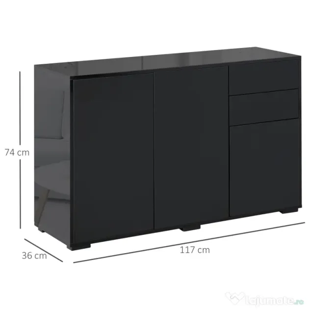Dulap multifunctional negru HOMCOM cu 2 sertare si 2 dulapuri cu apasare, 117x36x74cm