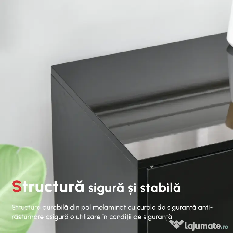 Dulap multifunctional negru HOMCOM cu 2 sertare si 2 dulapuri cu apasare, 117x36x74cm