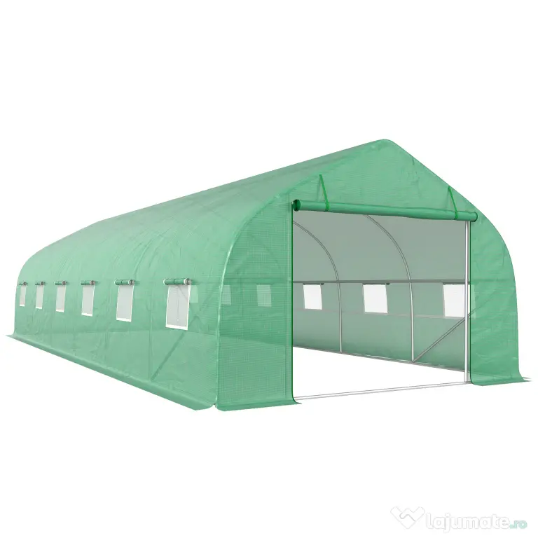 Outsunny Sera de Gradina Tip Tunel, Solar pentru Legume si Plante, Prelata PE Impermeabila cu Protectie UV, Usa cu Fermoar si Ferestre cu Plasa, Cadru Metalic
