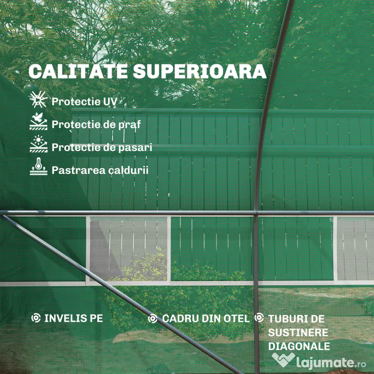 Outsunny Sera de Gradina Tip Tunel, Solar pentru Legume si Plante, Prelata PE Impermeabila cu Protectie UV, Usa cu Fermoar si Ferestre cu Plasa, Cadru Metalic